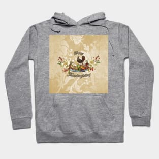 Happy Thanksgiving, with cute turkey, flowers and fruit Hoodie